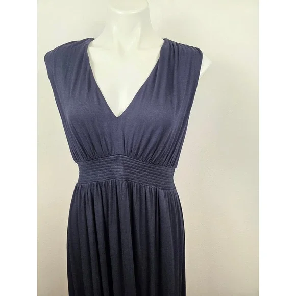 Boden Paloma Jersey Maxi Dress Navy Blue V Neck Smocked Waist Sleeveless Size 8L - Picture 3 of 7